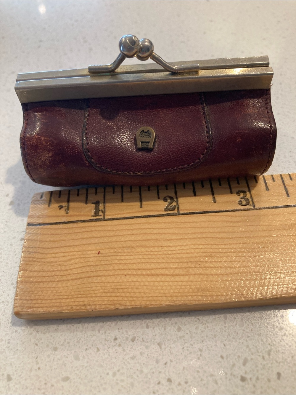 Etienne Aigner Vintage Burgundy Leather Kiss-Lock Coin Purse